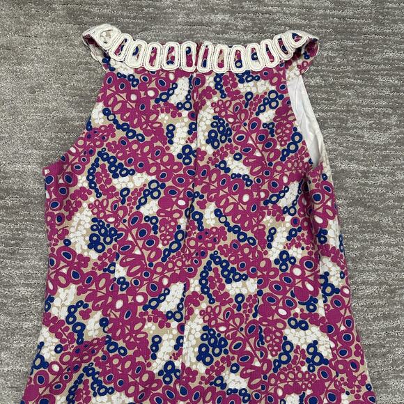 Lilly Pulitzer Dress Womens 12 Pink Blue Shift Sleeveless Lace Trim Printed - Picture 5 of 15